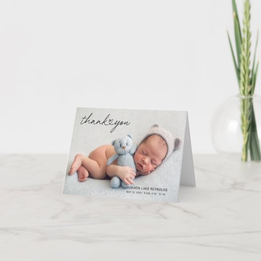 Moderne aangepaste pasgeboren Baby-fotohartscript Bedankkaart (Voorkant)