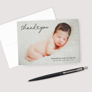 Moderne aangepaste pasgeboren babyfoto Hart Letter Bedankkaart