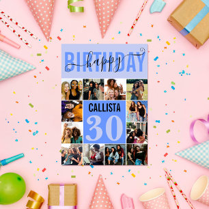 Moderne aangepaste pastel Blue 12 foto geboortedag Kaart