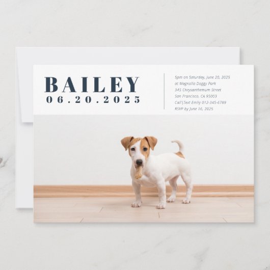 Moderne Aangepaste Puppy Dog Foto Birthday Uitnodi Kaart (Voorkant)