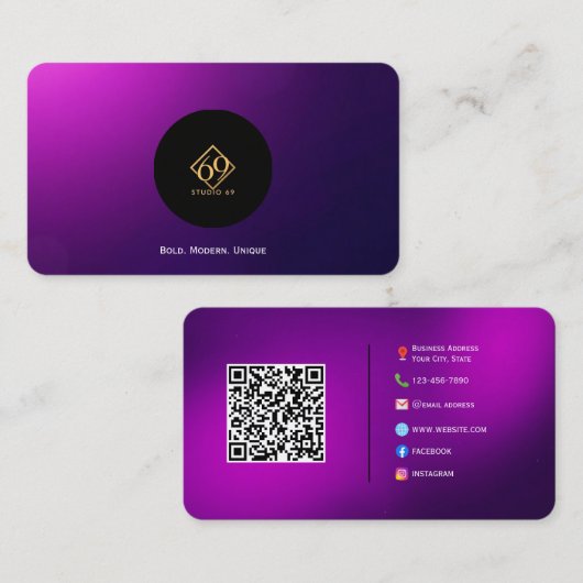 Moderne aangepaste QR-code Visitekaartje met Logo (Voorkant / Achterkant)