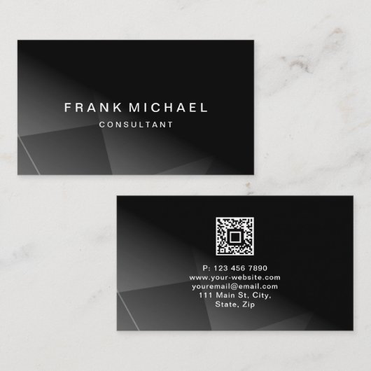 Moderne aangepaste QR-codeconsultant (zwart) Visitekaartje (Voorkant / Achterkant)