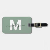 Moderne Aangepaste Sage Groene Monogram Naam Bagagelabel (Voorkant horizontaal)