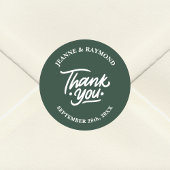 Moderne aangepaste salie groen dank u bruiloft gun ronde sticker