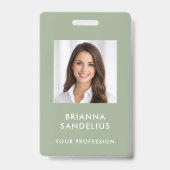 Moderne aangepaste script Sage groene foto ID naam Badge (Voorzijde)
