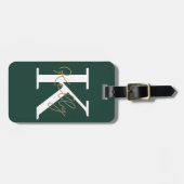 Moderne aangepaste smaragd groen monogram script bagagelabel (Voorkant horizontaal)
