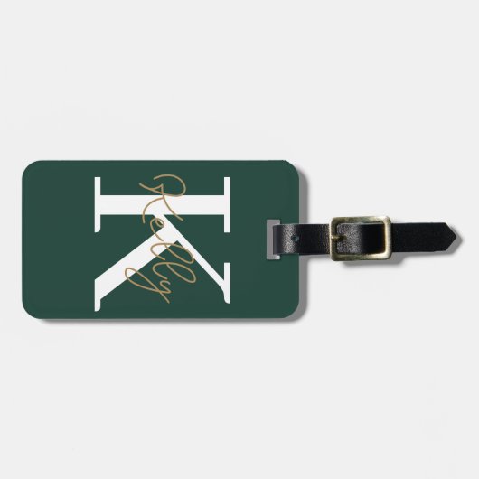 Moderne aangepaste smaragd groen monogram script bagagelabel (Voorkant horizontaal)