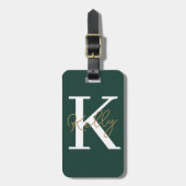 Moderne aangepaste smaragd groen monogram script bagagelabel (Voorkant verticaal)