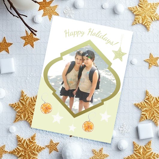 Moderne aangepaste sterren en Oranje Waterverf fot Feestdagenkaart