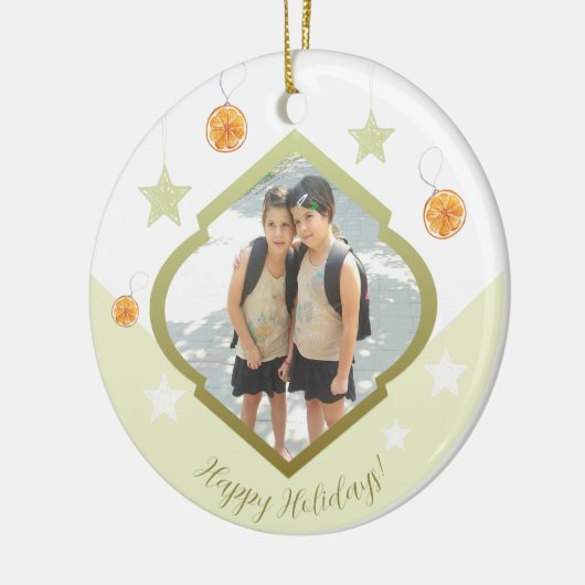 Moderne aangepaste sterren en Oranje Waterverf fot Keramisch Ornament (Links)