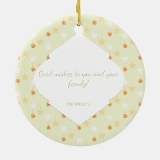 Moderne aangepaste sterren en Oranje Waterverf fot Keramisch Ornament (Achterkant)