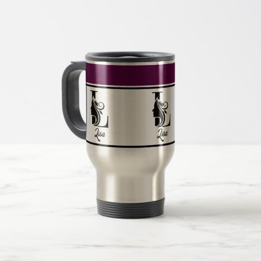 Moderne aangepaste stijlvolle naam Monogram Letter Reisbeker (Voorkant links)