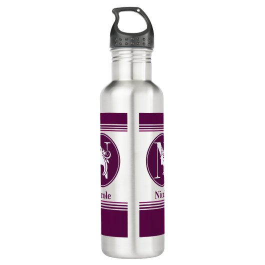 Moderne aangepaste stijlvolle naam Monogram Letter Waterfles (Achterkant)