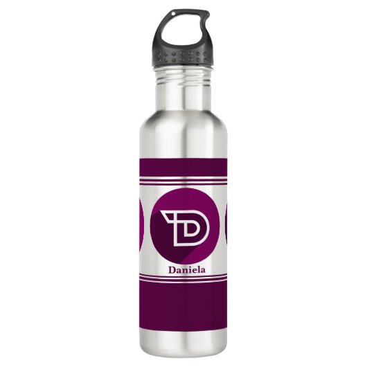 Moderne aangepaste stijlvolle naam Monogram Letter Waterfles (Voorkant)