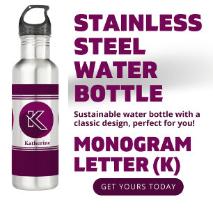 Moderne aangepaste stijlvolle naam Monogram Letter Waterfles