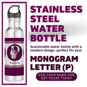 Moderne aangepaste stijlvolle naam Monogram Letter Waterfles