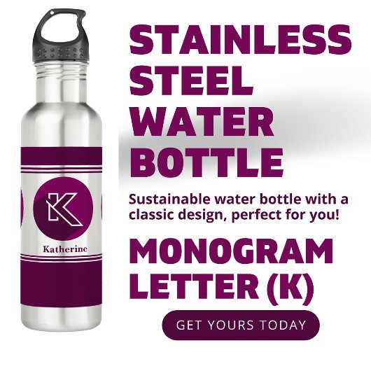 Moderne aangepaste stijlvolle naam Monogram Letter Waterfles