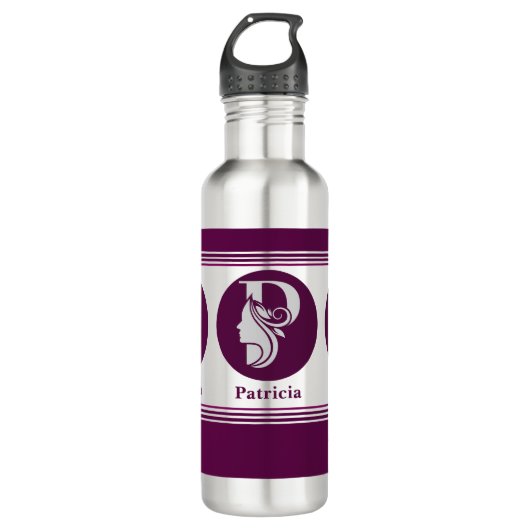 Moderne aangepaste stijlvolle naam Monogram Letter Waterfles (Voorkant)