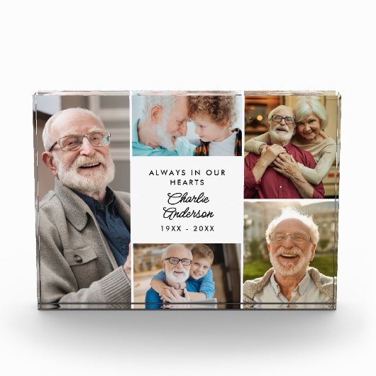 Moderne aangepaste tekst 5-foto collage Memorial Fotoblokken (Voorkant)