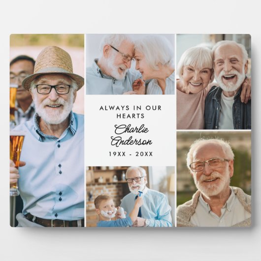 Moderne aangepaste tekst 5-foto collage Memorial Fotoplaat (Voorkant)