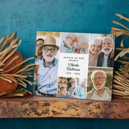 Moderne aangepaste tekst 5-foto collage Memorial Fotoplaat (Zijkant)