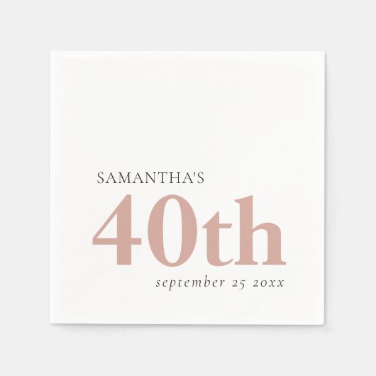 Moderne aangepaste tekst Blush roze 40th Name Date Servet (Voorkant)