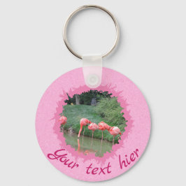 Moderne aangepaste tekst en 2 foto op roze patroon sleutelhanger