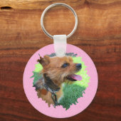 Moderne aangepaste tekst en 2 foto op roze patroon sleutelhanger (Achterkant)