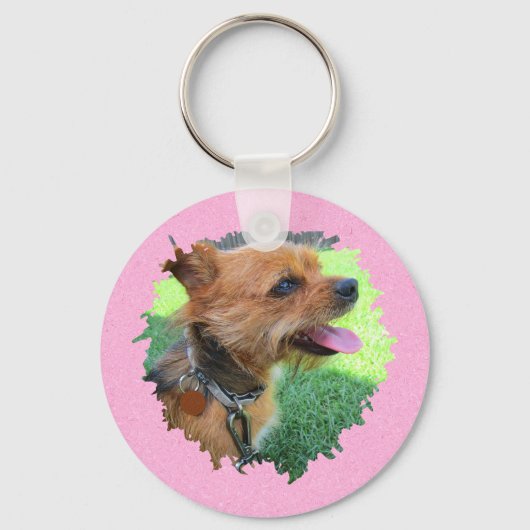 Moderne aangepaste tekst en 2 foto op roze patroon sleutelhanger (Achterkant)