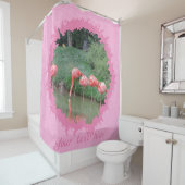 Moderne aangepaste tekst en foto op roze patroon douchegordijn (In situ)