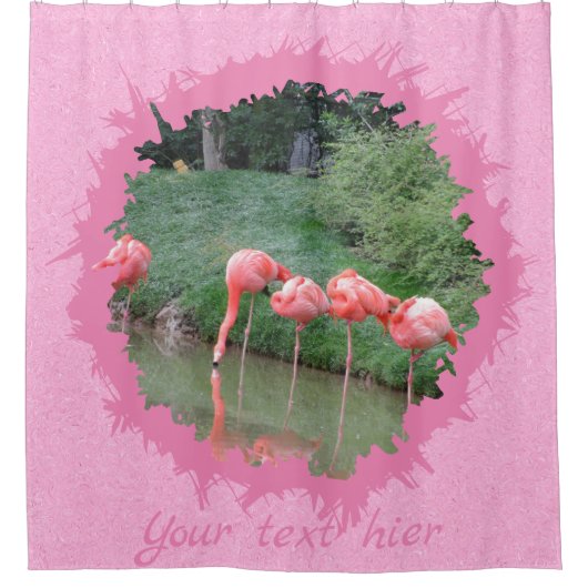 Moderne aangepaste tekst en foto op roze patroon douchegordijn (Voorkant)