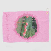 Moderne aangepaste tekst en foto op roze patroon golfhanddoek (Horizontaal)