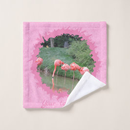 Moderne aangepaste tekst en foto op roze patroon washandje