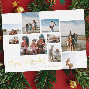 Moderne aangepaste tekst Gouden Kerst Collage Folie Feestdagenkaart