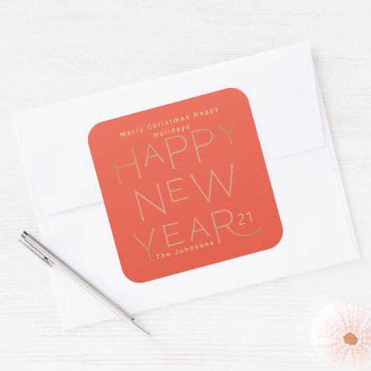 Moderne aangepaste tekst Happy New Years Editable  Vierkante Sticker (Envelop)