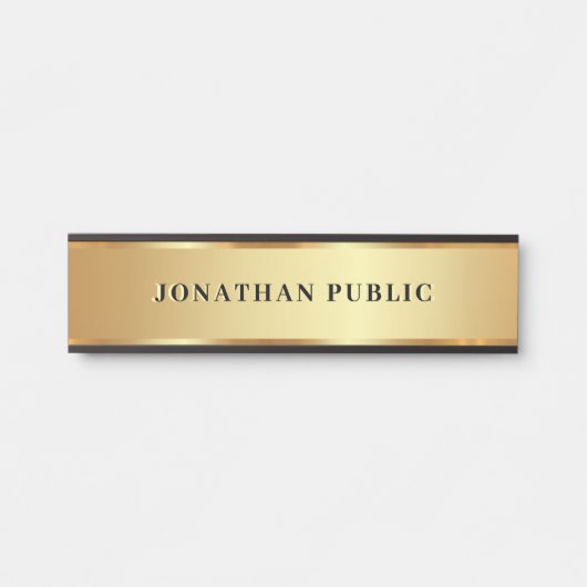 Moderne aangepaste tekst naam zwart & goud luxe deurbordje (Voorkant)