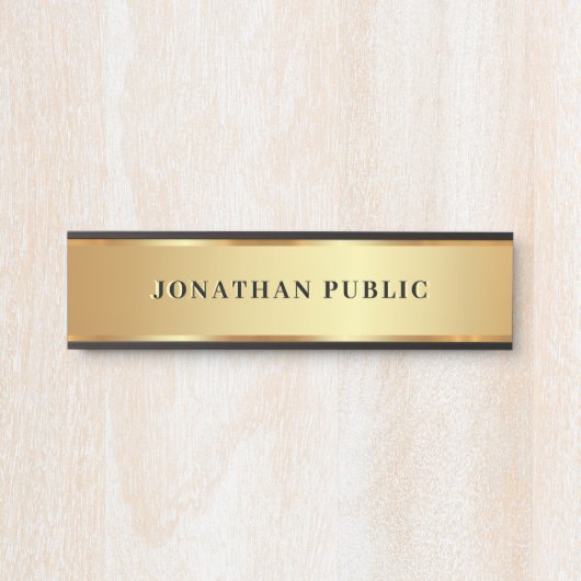 Moderne aangepaste tekst naam zwart & goud luxe deurbordje (Voorkant)