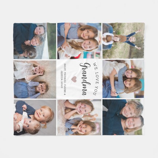 Moderne aangepaste tekst oma 8-foto collage fleece deken (Voorkant (Horizontaal))