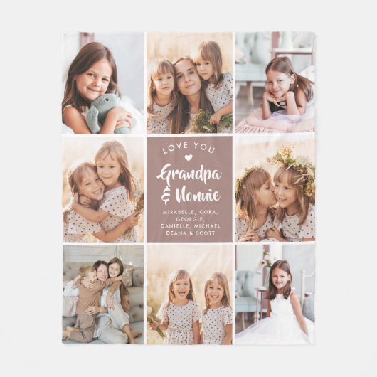 Moderne AANGEPASTE TEKST Opa Nonnie Fotocollage Fleece Deken (Voorkant)