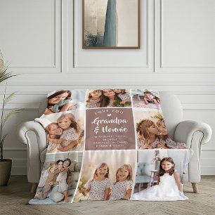 Moderne AANGEPASTE TEKST Opa Nonnie Fotocollage Fleece Deken