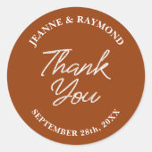 Moderne aangepaste terracotta bruiloft dank u guns ronde sticker (Voorkant)