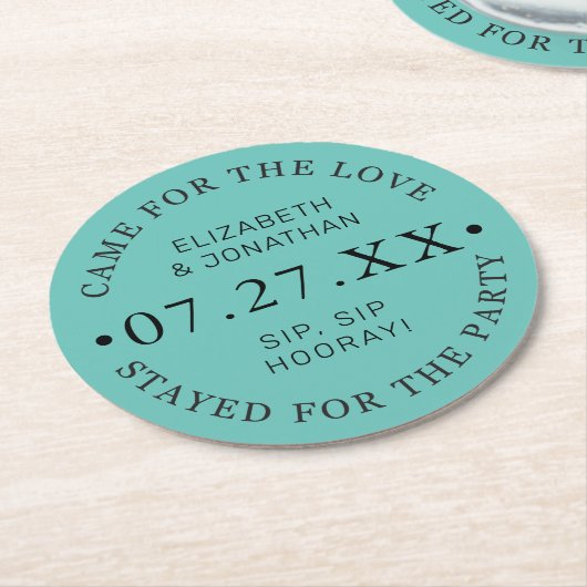 Moderne aangepaste trouwkleuren trouwdatum ronde kartonnen onderzetter (Gebogen)