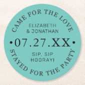 Moderne aangepaste trouwkleuren trouwdatum ronde kartonnen onderzetter (Voorkant)