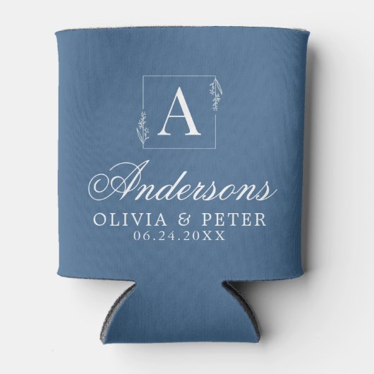 Moderne aangepaste trouwkoppel Naam Blauw Blikjeskoeler (Voorkant)