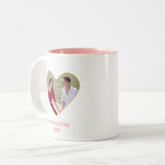 Moderne aangepaste Valentijn - Paar foto's & hart Tweekleurige Koffiemok (Voorkant links)