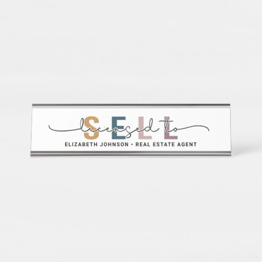 Moderne Aangepaste Vergunning om te Verkopen Makel Bureau Naambordje (Voorkant)