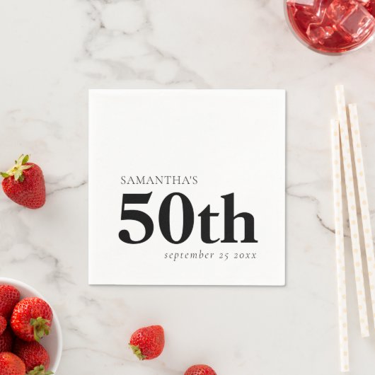 Moderne aangepaste zwarte tekst 50e naamdatum servet (Insitu)