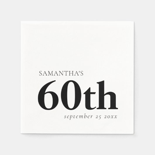 Moderne aangepaste zwarte tekst 60e naamdatum servet (Voorkant)