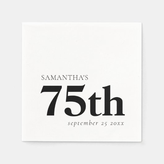 Moderne aangepaste zwarte tekst 75e naamdatum servet (Voorkant)