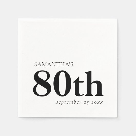 Moderne aangepaste zwarte tekst 80e naamdatum servet (Voorkant)